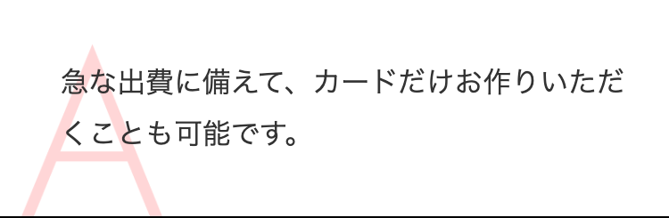 急な出費に備えて、カードだけお作りいただくことも可能です。